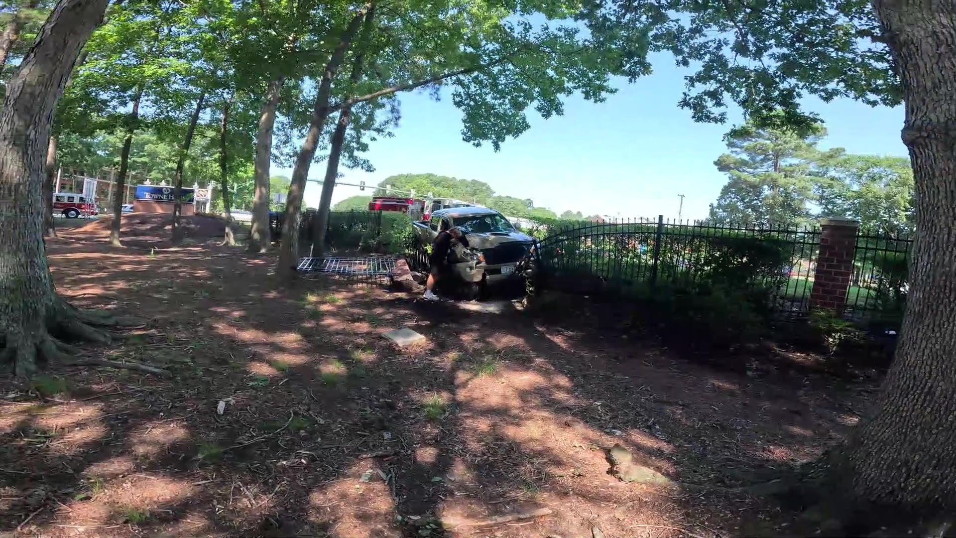 Oyster Point Rd & Cannon Blvd - Toyota Takes Out Towne Bank Fence